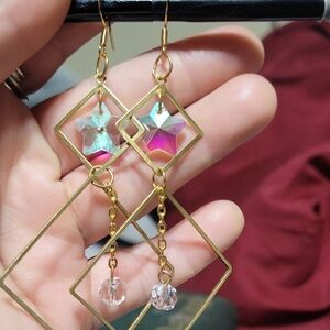 Gold and Iridescent Star Drop Earrings